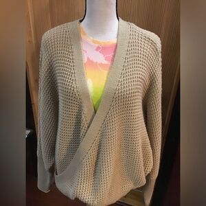 Women'sDeep V-Neck Wrap Sweater Long Sleeve Front Cross Loose Knitted Pullover